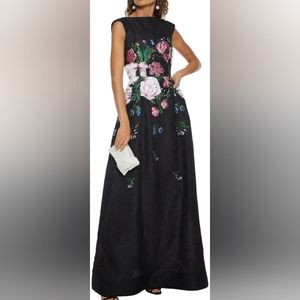 $7,990 OSCAR DE LA RENTA FIL COUP'E FLORAL EMBROID BLACK RUNWAY GOWN US 6 M